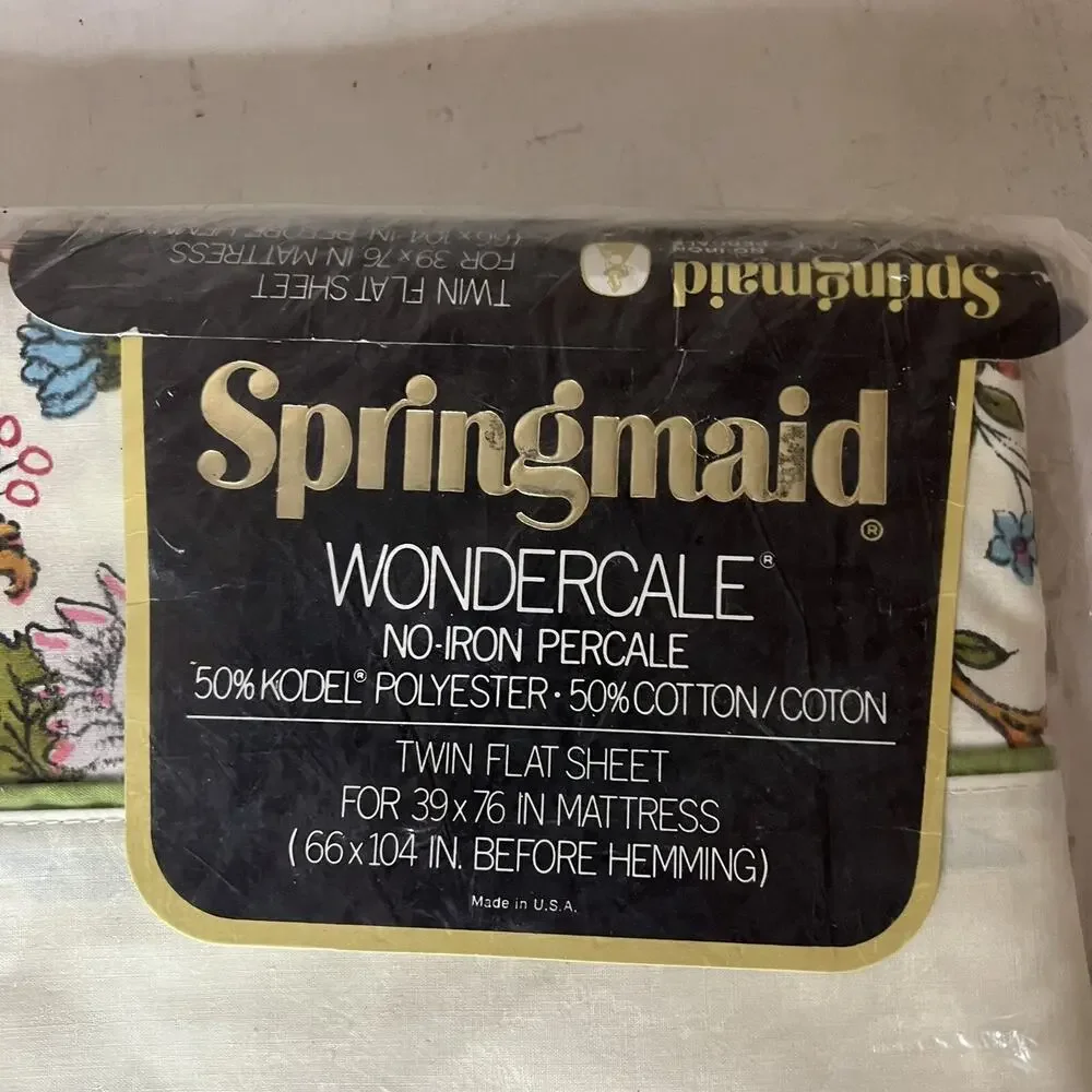 New VTG Springmaid Wondercale English Manor Twin Flat Sheet 39 x 76 Traditional